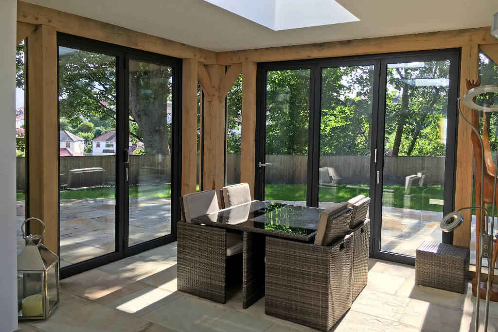 Reynaers CF77 Bi Fold doors installed at Baildon in West Yorkshire - front view
