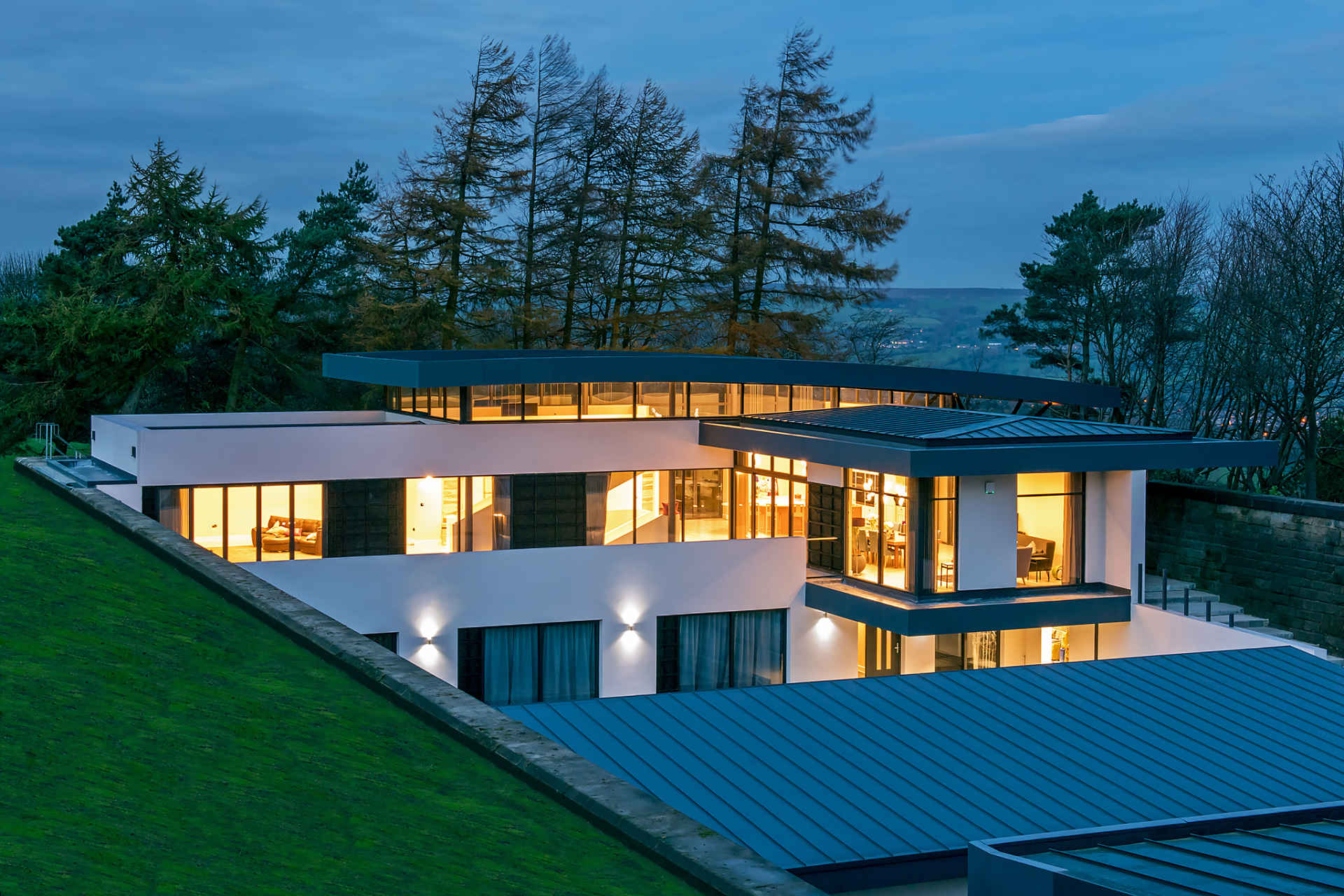 Modern contemporary glazing installed in large 'grand design' style new build property near Ilkley in West Yorkshire