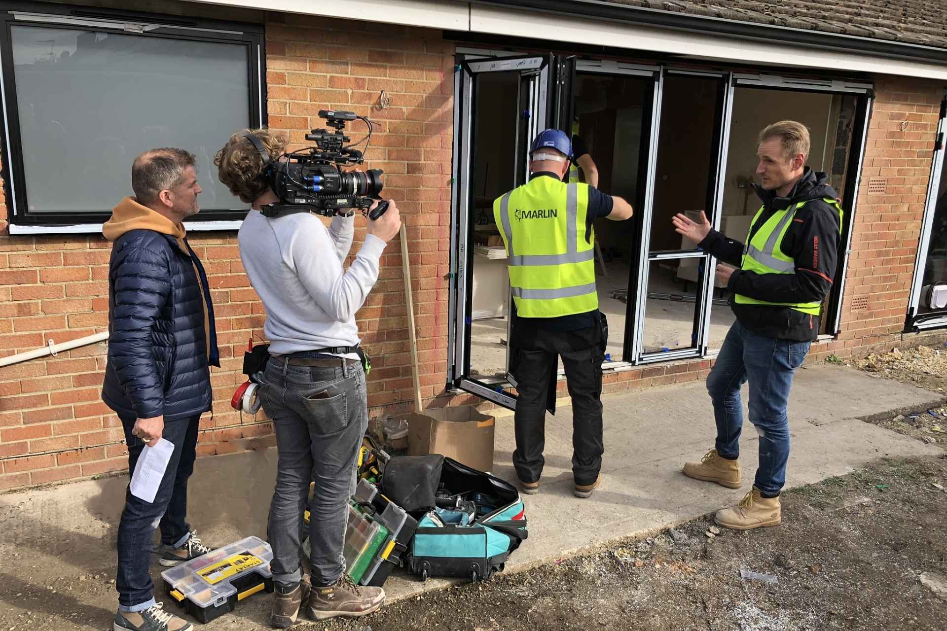 Window Installers being filmed during ITV's Love Your House & Garden with Alan Titchmarsh