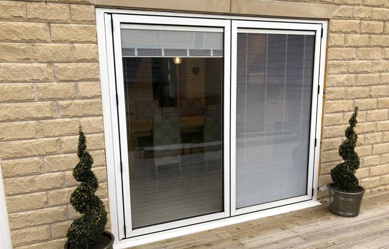 bifolding doors with built in integral blinds installed at Steeton between Keighley and Skipton in Yorkshire