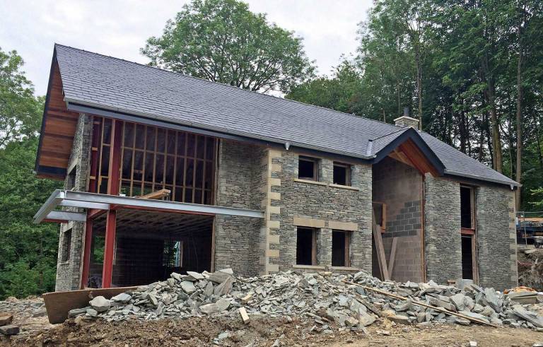 before glazing installation at contemporary new build at Lake Windermere in the Lake District Cumbria